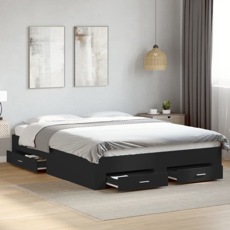 Cadre de lit avec tiroirs sans matelas noir 150x200 cm 