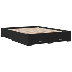 Cadre de lit avec tiroirs sans matelas noir 150x200 cm 