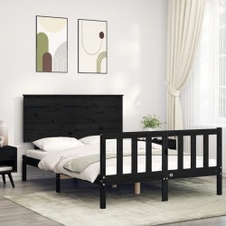 Cadre de lit sans matelas noir 140x190 cm bois de pin massif 