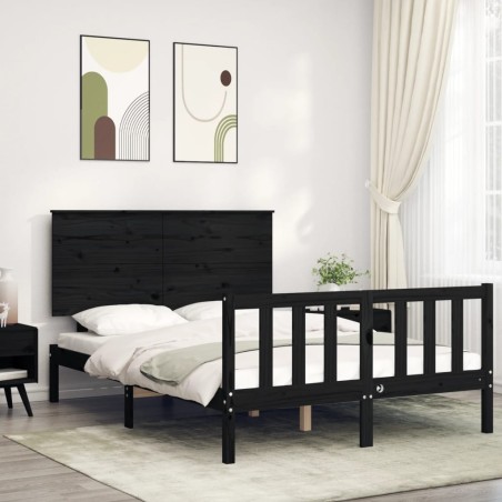 Cadre de lit sans matelas noir 140x190 cm bois de pin massif 