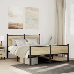 Cadre de lit en métal sans matelas chêne sonoma 137x190 cm 