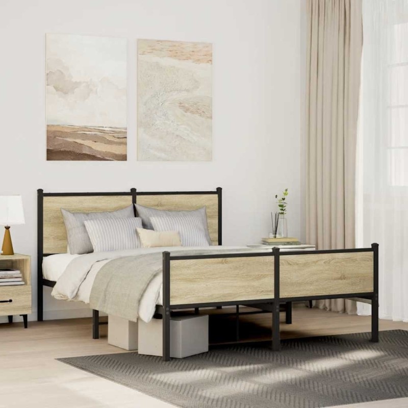 Cadre de lit en métal sans matelas chêne sonoma 137x190 cm 