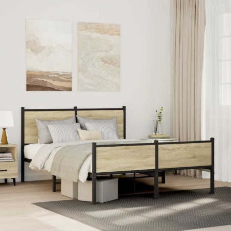 Cadre de lit en métal sans matelas chêne sonoma 137x190 cm 