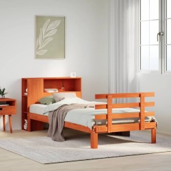 Lit bibliothèque sans matelas cire marron 90x200 cm pin massif 