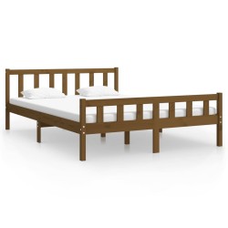 Cadre de lit sans matelas marron miel bois massif 