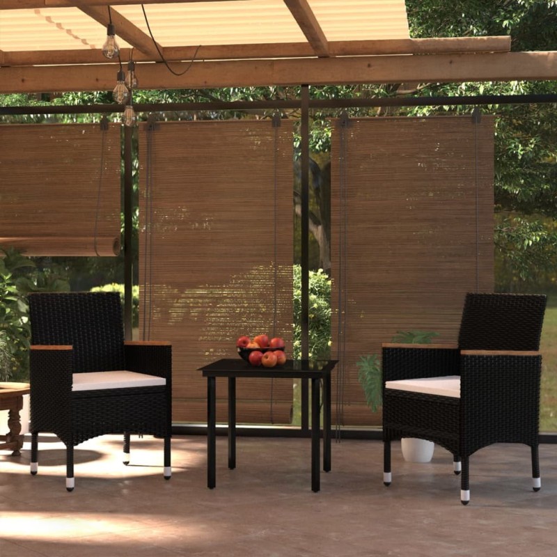 Ensemble à manger de jardin avec coussins 3 pcs noir 
