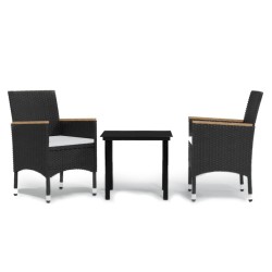 Ensemble à manger de jardin avec coussins 3 pcs noir 