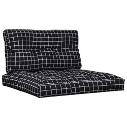 Coussins de palette lot de 2 motif à carreaux noir tissu 