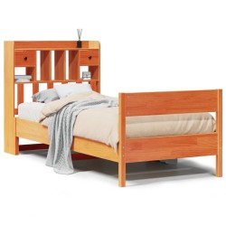 Lit bibliothèque sans matelas cire marron 75x190 cm pin massif 