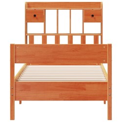 Lit bibliothèque sans matelas cire marron 75x190 cm pin massif 