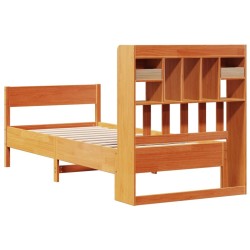 Lit bibliothèque sans matelas cire marron 75x190 cm pin massif 
