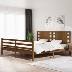 Cadre de lit sans matelas marron miel 200x200cm bois pin massif 
