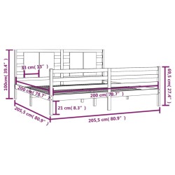 Cadre de lit sans matelas marron miel 200x200cm bois pin massif 