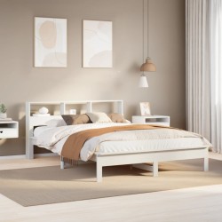 Cadre de lit sans matelas blanc 150x200 cm bois de pin massif 