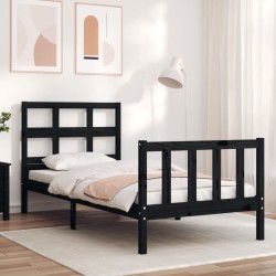 Cadre de lit sans matelas noir bois de pin massif 