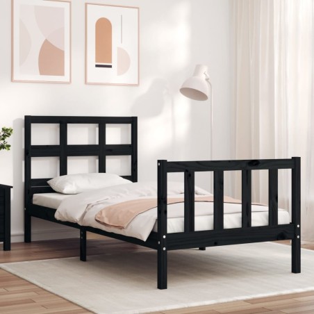 Cadre de lit sans matelas noir bois de pin massif 