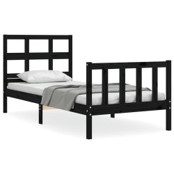 Cadre de lit sans matelas noir bois de pin massif 