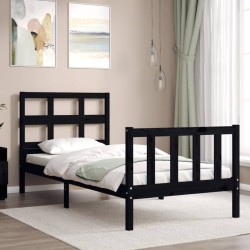 Cadre de lit sans matelas noir bois de pin massif 