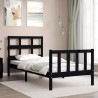 Cadre de lit sans matelas noir bois de pin massif 