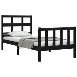 Cadre de lit sans matelas noir bois de pin massif 