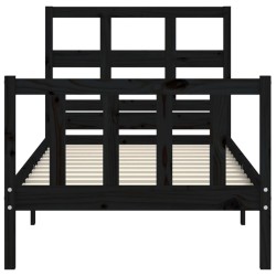 Cadre de lit sans matelas noir bois de pin massif 
