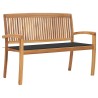Banc de jardin empilable et coussin 128,5cm Bois de teck massif 