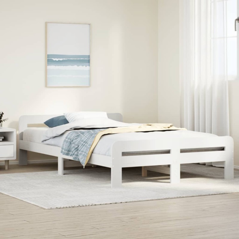 Cadre de lit sans matelas blanc 135x190 cm bois de pin massif 