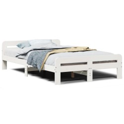Cadre de lit sans matelas blanc 135x190 cm bois de pin massif 