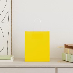 Sacs en papier Bags pcs avec poignées jaune 18x8x22 cm 