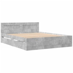 Cadre de lit et tête de lit sans matelas gris béton 150x200 cm 