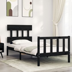 Cadre de lit sans matelas noir 100x200 cm bois massif de pin 