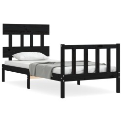 Cadre de lit sans matelas noir 100x200 cm bois massif de pin 