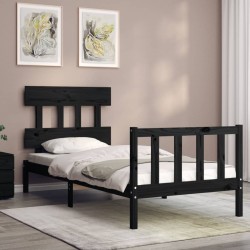 Cadre de lit sans matelas noir 100x200 cm bois massif de pin 