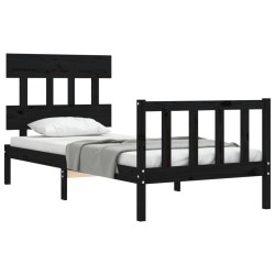 Cadre de lit sans matelas noir 100x200 cm bois massif de pin 