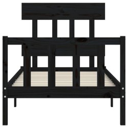 Cadre de lit sans matelas noir 100x200 cm bois massif de pin 