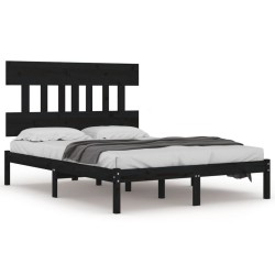Cadre de lit sans matelas noir 150x200 cm bois massif 