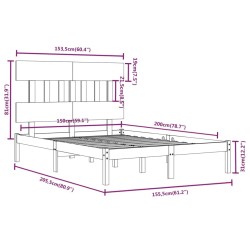 Cadre de lit sans matelas noir 150x200 cm bois massif 