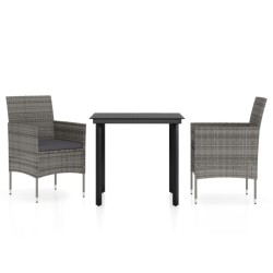 Ensemble à manger de jardin et coussins 3 pcs Gris et noir 