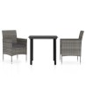 Ensemble à manger de jardin et coussins 3 pcs Gris et noir 