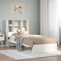 Lit bibliothèque sans matelas blanc 90x200cm bois de pin massif 