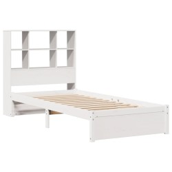 Lit bibliothèque sans matelas blanc 90x200cm bois de pin massif 