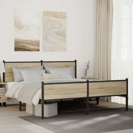 Cadre de lit en métal sans matelas chêne sonoma 183x213 cm 