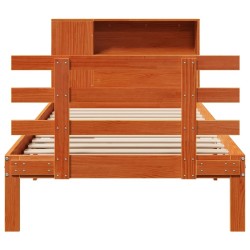 Lit bibliothèque sans matelas cire marron 90x190 cm pin massif 