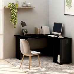 Bureau d'angle forme de L Noir brillant 120x140x75cm Aggloméré 