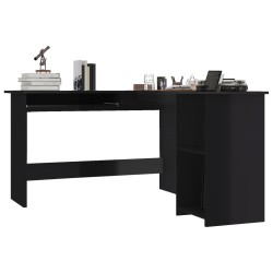 Bureau d'angle forme de L Noir brillant 120x140x75cm Aggloméré 
