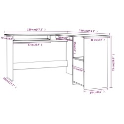 Bureau d'angle forme de L Noir brillant 120x140x75cm Aggloméré 
