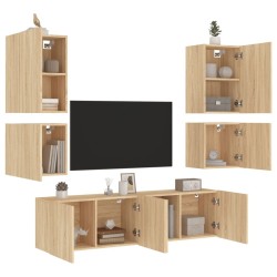 Unités murales TV 6 pcs chêne sonoma bois d'ingénierie 