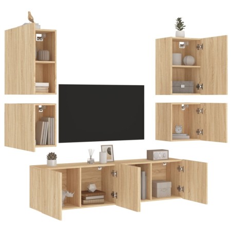 Unités murales TV 6 pcs chêne sonoma bois d'ingénierie 