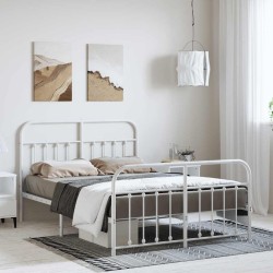 Cadre de lit métal sans matelas et pied de lit blanc 135x190 cm 