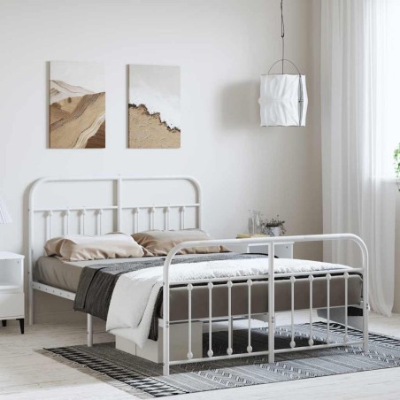 Cadre de lit métal sans matelas et pied de lit blanc 135x190 cm 